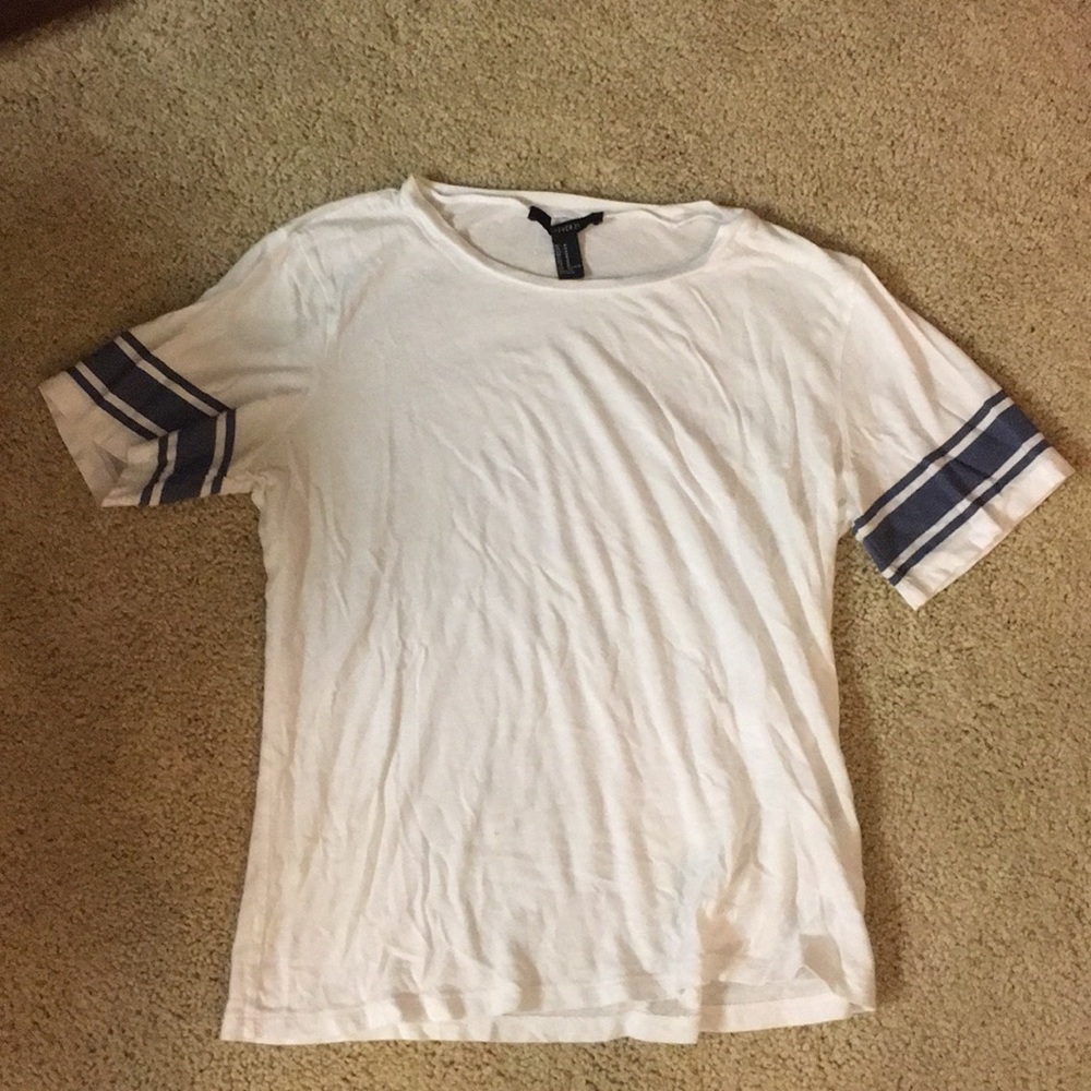 White Tee Shirt with Blue stripes